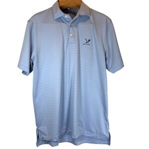 Peter Millar Summer Comfort Hawks Nest Polo Men's M Blue Pink Stripe Golf Shirt